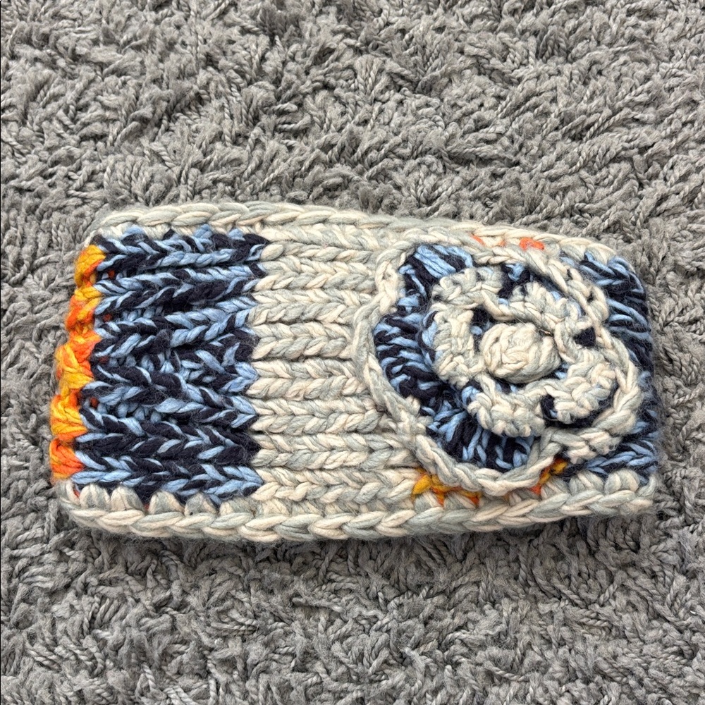 Knit Headband with Blue and Orange Accents